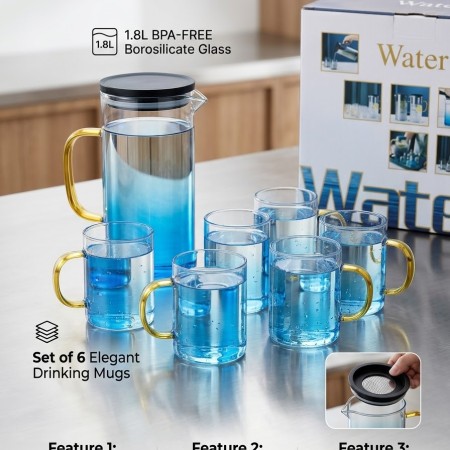 Crystal Blue Jug & Mug Set